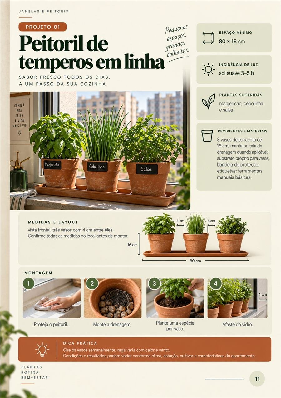Peitoril de temperos em linha